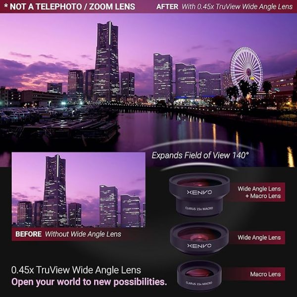 Pro Lens Kit for iPhone and Android, Macro and Wide Angle Lens with LED Light and Travel Case Black - Image 4
