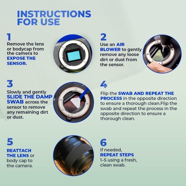 REFLEX CAMERA 8 Piece Camera Sensor Cleaning Kit 6 Full Frame Double end Swabs, 5ml Cleaner, Micro Fiber Cloth, Residue-Free Full Frame Cleaning Kit for Sony, Canon, Nikon DSLR and Mirrorless Cameras - Image 4