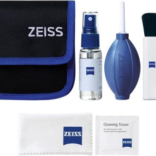 ZEISS Lens Cleaning Kit with 1 oz Bottle Lens Cleaning Fluid, 10 Moistened Wipes, Cleaning Brush, Air Blaster, Microfiber Cloth, and Case for Coated Lenses, Binoculars, Scopes, Cameras, and Glasses